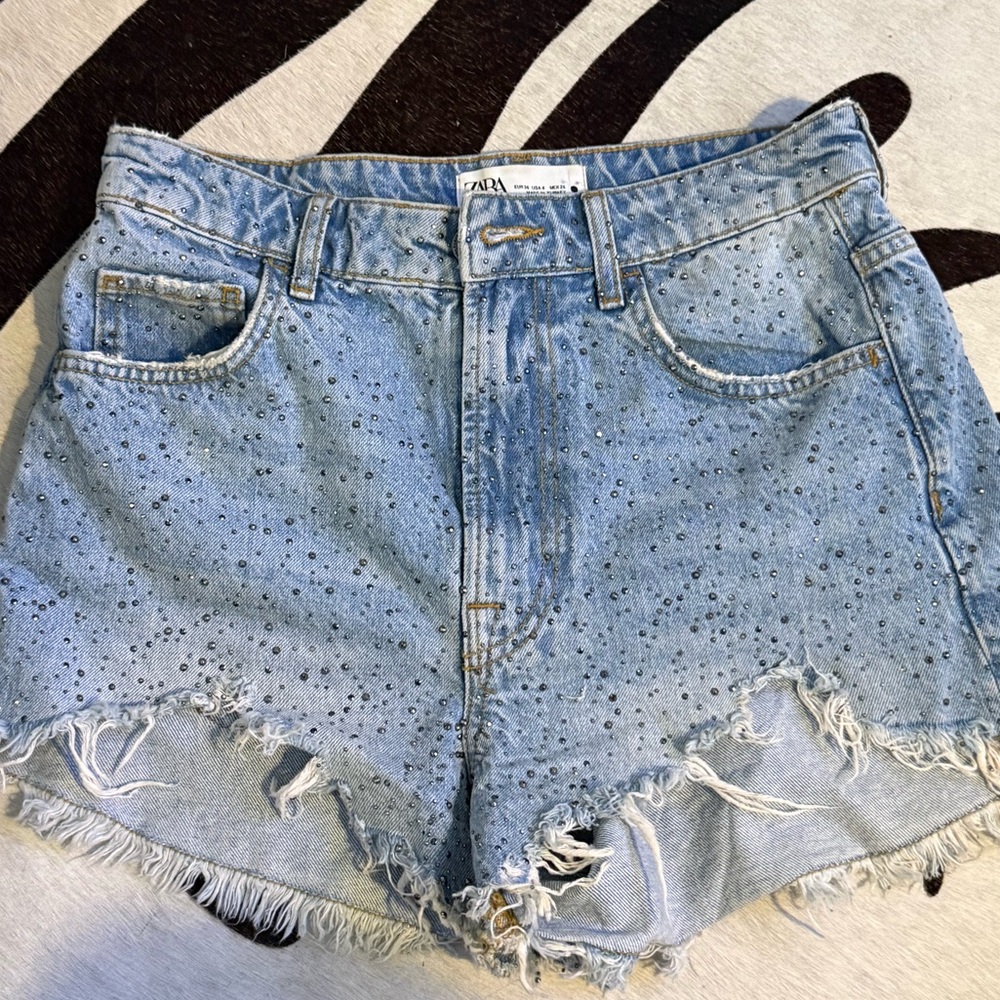 Zara Light Blue Distressed Jean Shorts